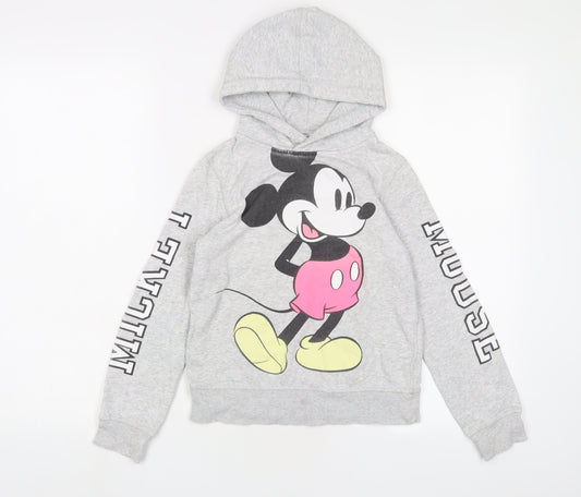 Mickey Mouse Girls Grey Cotton Pullover Hoodie Size 8 Years Pullover - 8-10 Years