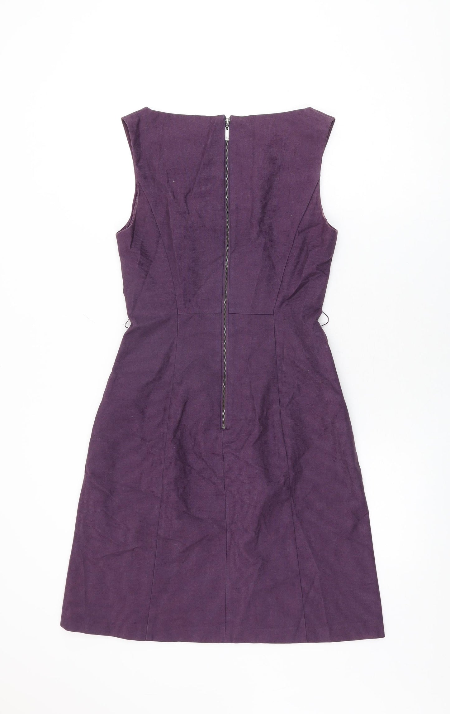 Cue Womens Purple Cotton Shift Size 8 Round Neck Zip