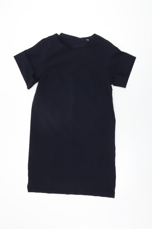 Apricot Womens Blue Polyester Shift Size 8 Round Neck Zip