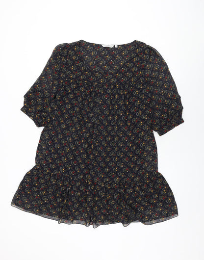 New Look Womens Blue Floral Polyester Shift Size 12 Round Neck Pullover