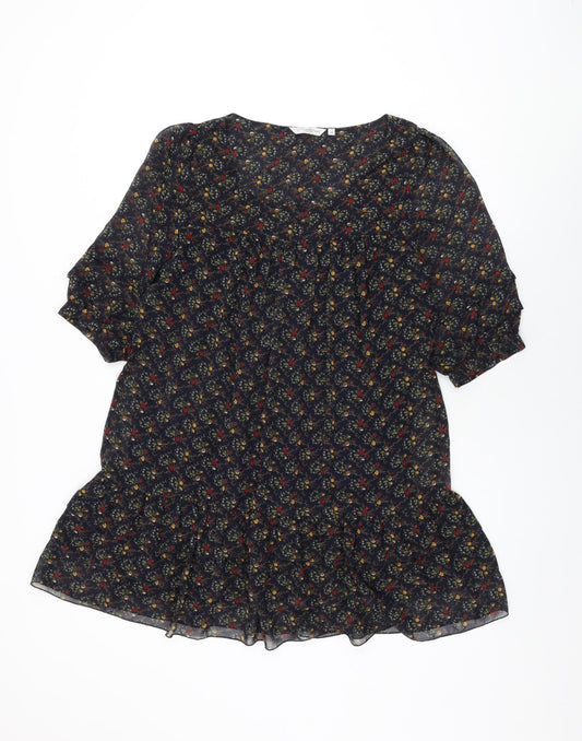 New Look Womens Blue Floral Polyester Shift Size 12 Round Neck Pullover