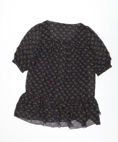 New Look Womens Blue Floral Polyester Shift Size 12 Round Neck Pullover