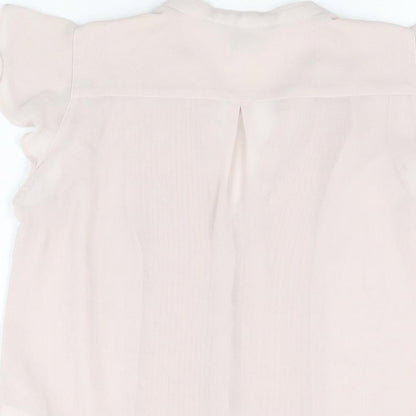 H&M Womens Pink Polyester Basic Button-Up Size 6 V-Neck