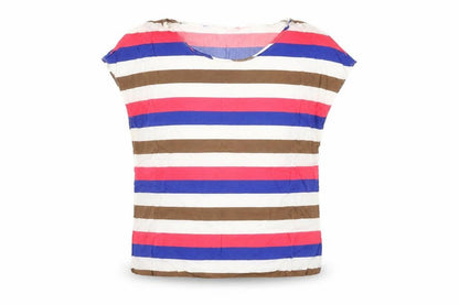 Mango Womens White Striped Viscose Basic T-Shirt Size L Round Neck