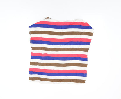 Mango Womens White Striped Viscose Basic T-Shirt Size L Round Neck