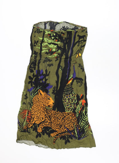 Preloved H&M Womens Green Geometric Viscose Shift Size 10 Off the Shoulder Pullover - Jungle, Leopard, Peacock Print - Back