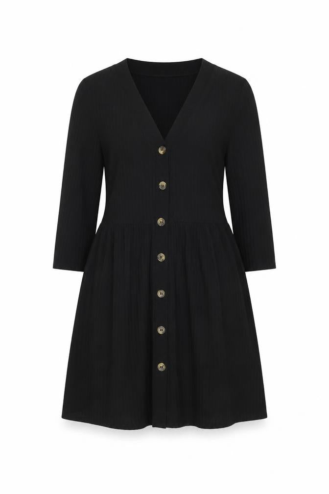 New Look Womens Black Polyester Shift Size 10 V-Neck Button