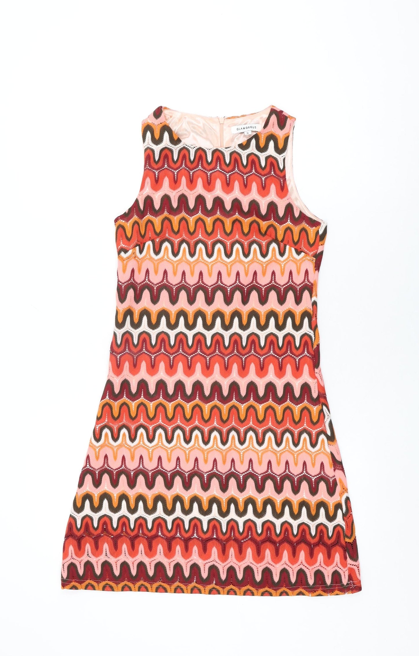 Glamorous Womens Multicoloured Geometric Polyester Shift Size 6 Round Neck Zip