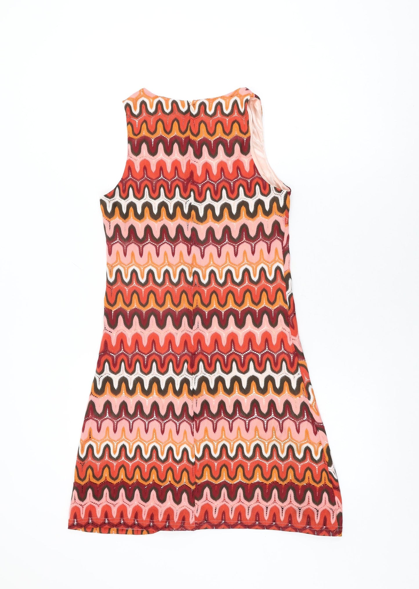 Glamorous Womens Multicoloured Geometric Polyester Shift Size 6 Round Neck Zip