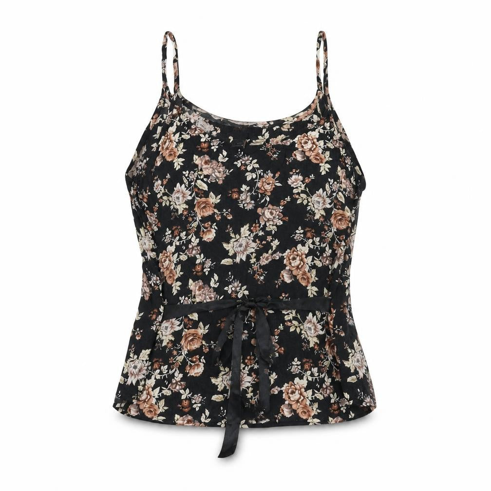 FOREVER 21 Womens Black Floral Viscose Basic T-Shirt Size S Round Neck