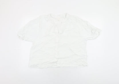 H&M Womens White Viscose Basic Button-Up Size M V-Neck