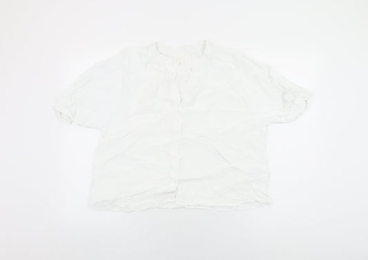 H&M Womens White Viscose Basic Button-Up Size M V-Neck