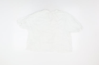 H&M Womens White Viscose Basic Button-Up Size M V-Neck