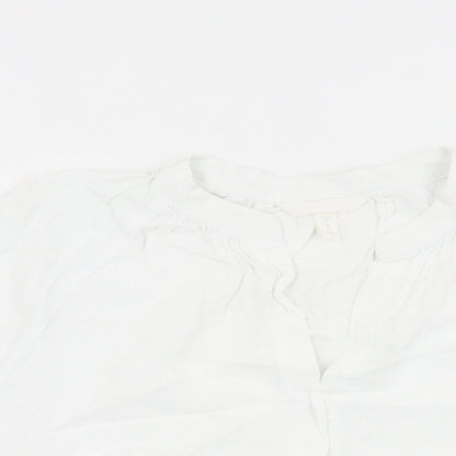 H&M Womens White Viscose Basic Button-Up Size M V-Neck