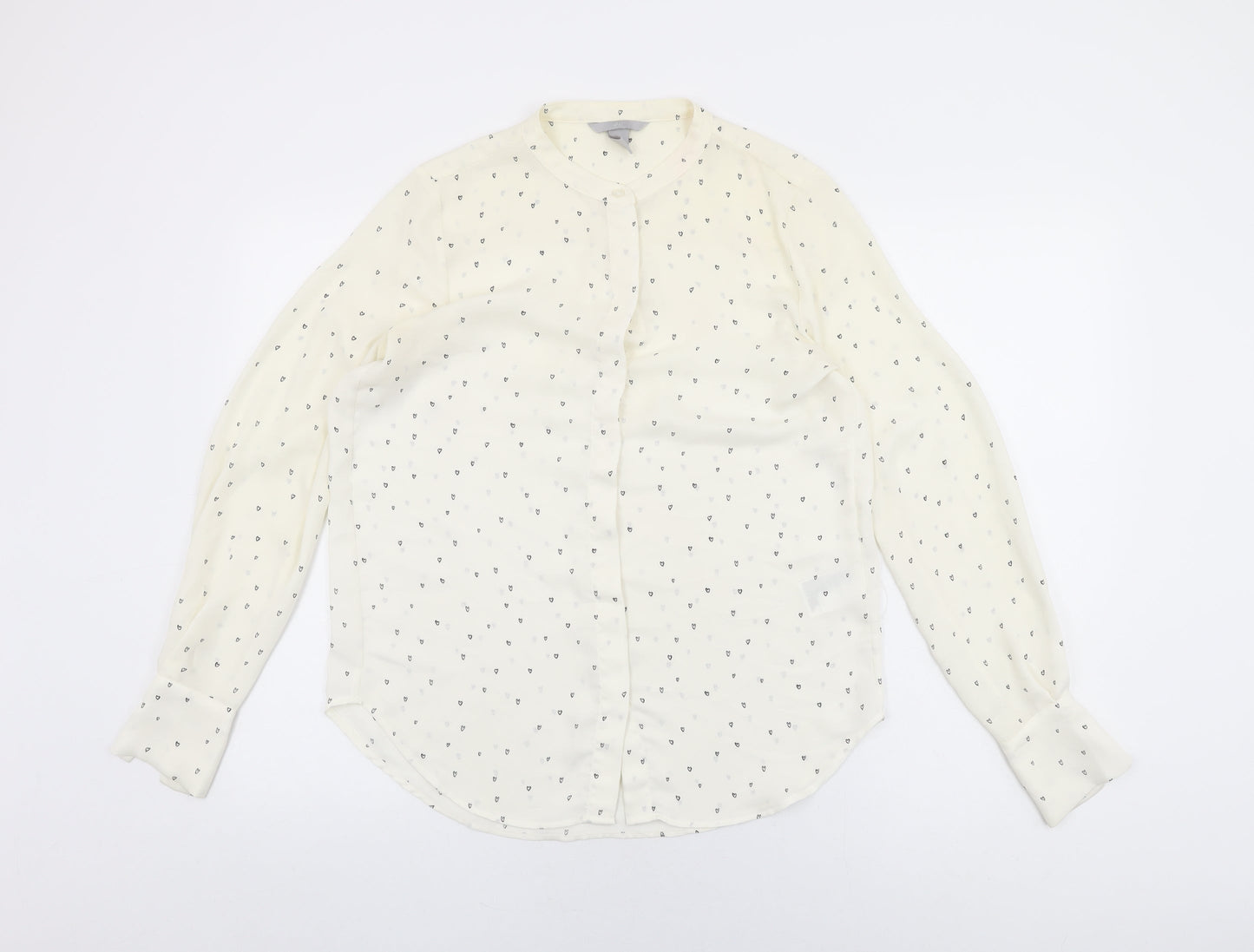 H&M Womens Ivory Geometric Polyester Basic Button-Up Size 8 Round Neck - Heart Print