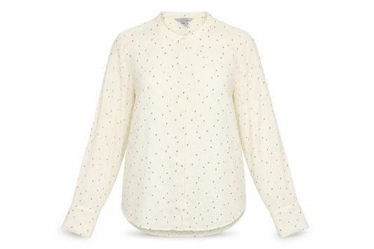H&M Womens Ivory Geometric Polyester Basic Button-Up Size 8 Round Neck - Heart Print