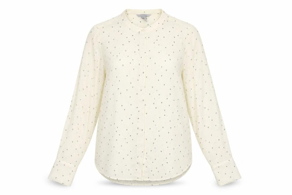 H&M Womens Ivory Geometric Polyester Basic Button-Up Size 8 Round Neck - Heart Print