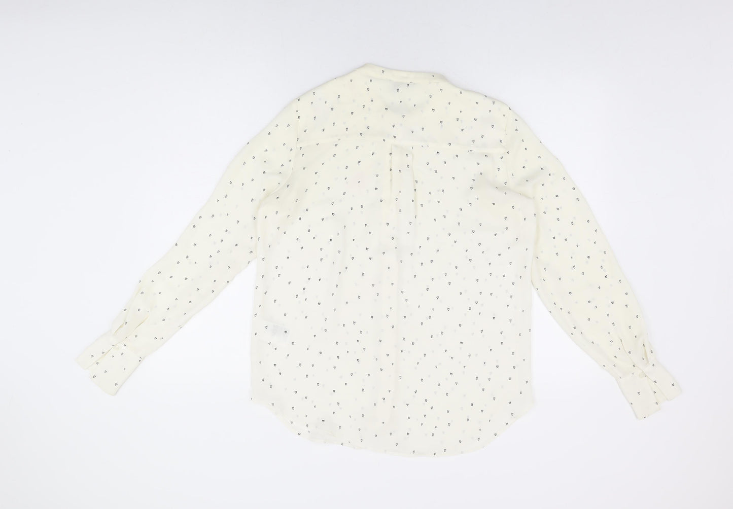 H&M Womens Ivory Geometric Polyester Basic Button-Up Size 8 Round Neck - Heart Print
