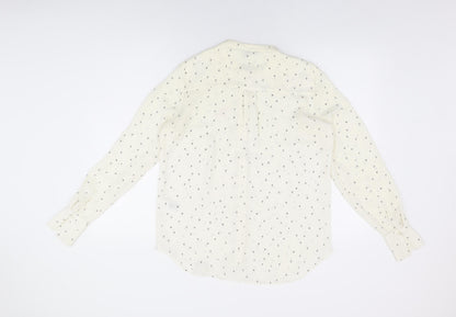 H&M Womens Ivory Geometric Polyester Basic Button-Up Size 8 Round Neck - Heart Print