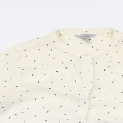 H&M Womens Ivory Geometric Polyester Basic Button-Up Size 8 Round Neck - Heart Print