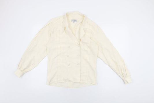 James Meade Womens Ivory Polyester Basic Button-Up Size 4 V-Neck