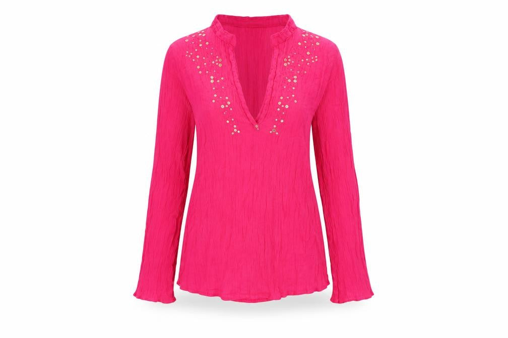H&M Womens Pink Viscose Basic T-Shirt Size 6 V-Neck - Sequin Detail