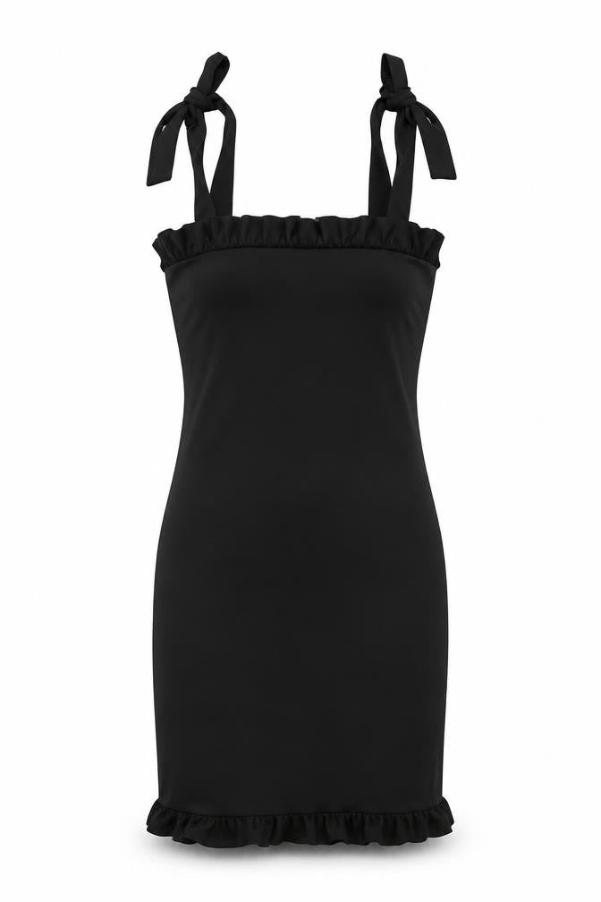 PRETTYLITTLETHING Womens Black Polyester Mini Size 6 Square Neck Tie