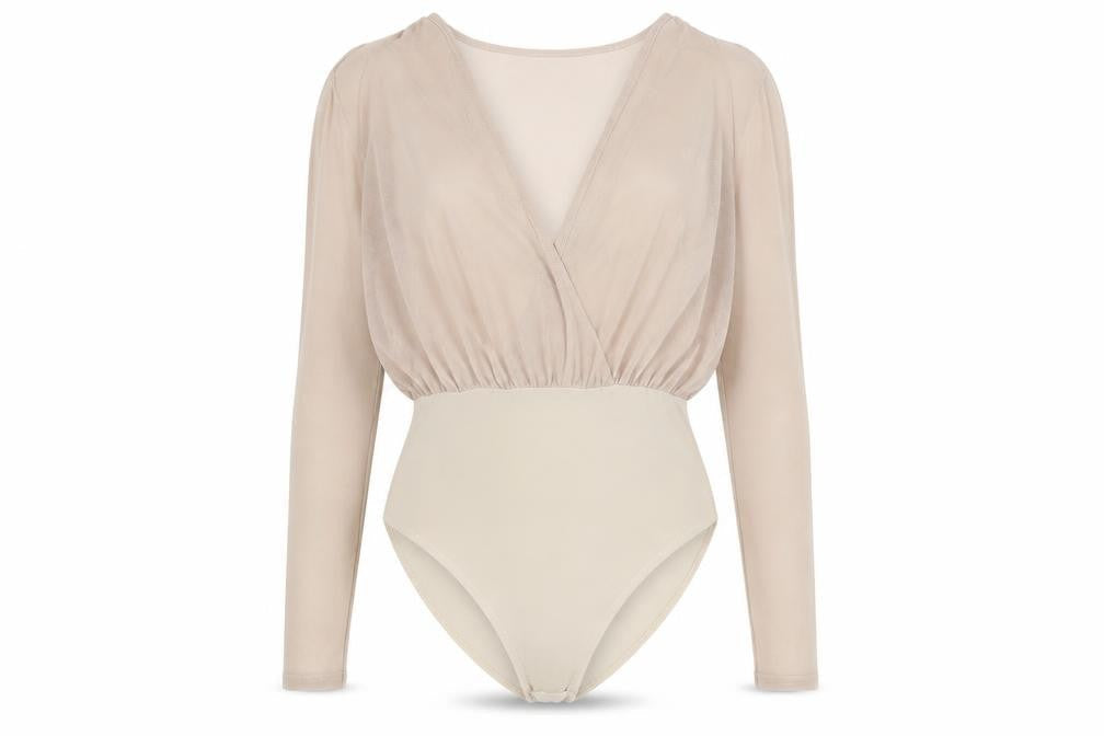 Boohoo Womens Beige Polyester Bodysuit One-Piece Size 12 Snap - Sheer
