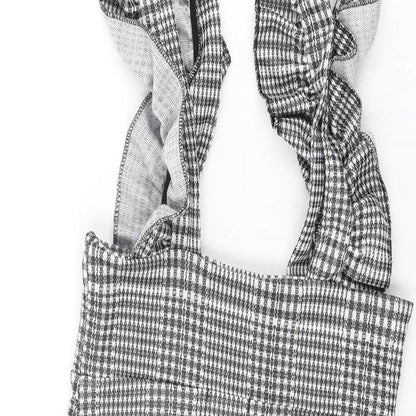 Boohoo Womens Grey Geometric Polyester Mini Size 8 Square Neck Pullover - Frill Detail