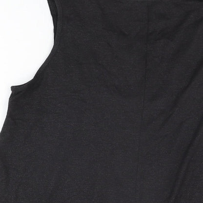 Preloved Evans Womens Black Geometric Polyester Basic T-Shirt Size 16 Round Neck - Sequin Detail - Label