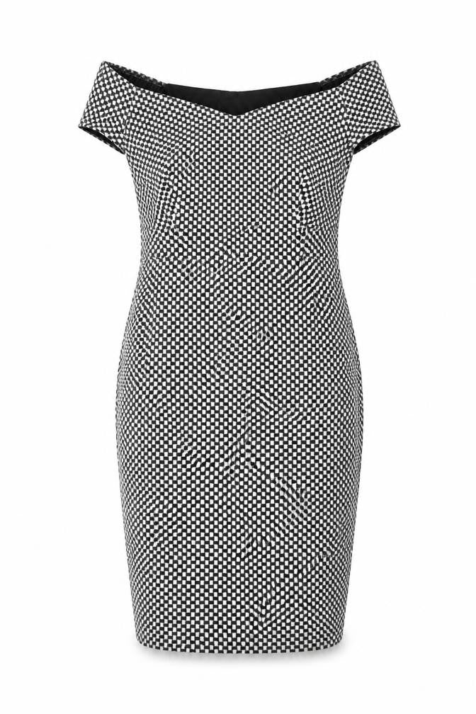 New Look Womens Black Geometric Polyester Bodycon Size 14 Off the Shoulder Pullover