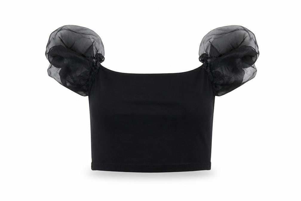 Topshop Womens Black Cotton Cropped T-Shirt Size 6 Square Neck
