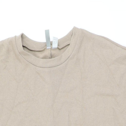 Close-up detail of ASOS women’s beige polyester shift, size UK 12, round neck pullover