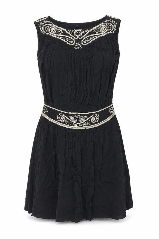 French Connection Womens Black Viscose Shift Size 12 Boat Neck Zip - Beaded Detail