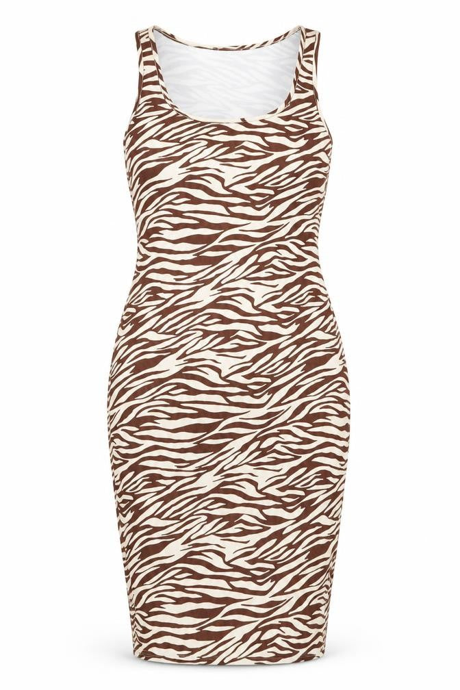 Boohoo Womens Beige Animal Print Polyester Bodycon Size 14 Scoop Neck Pullover