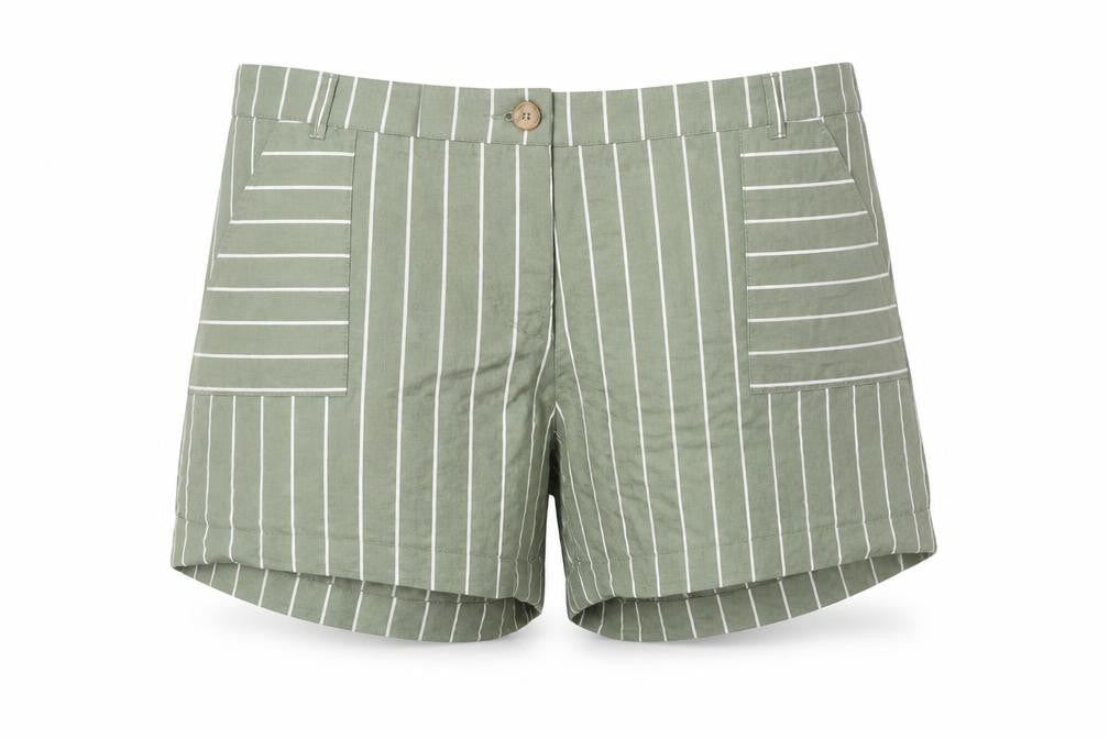 Capsule Womens Green Striped Cotton Basic Shorts Size 20 L4 in Regular Zip