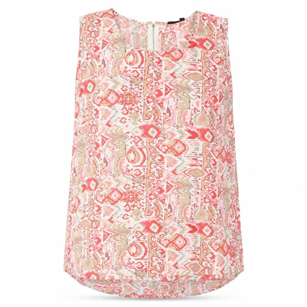 Kushi Womens White Geometric Polyester Basic T-Shirt Size 18 Round Neck