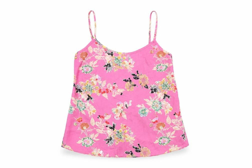 Miss Selfridge Womens Pink Floral Polyester Camisole T-Shirt Size 4 Round Neck - Sequin and Beaded Detail