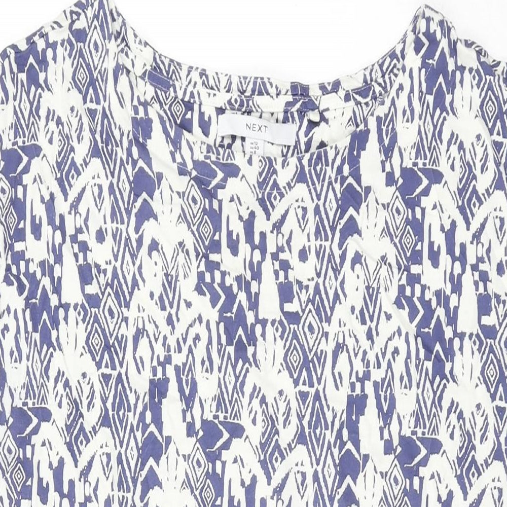 NEXT Womens White Geometric Cotton Shift Size 12 Round Neck Pullover