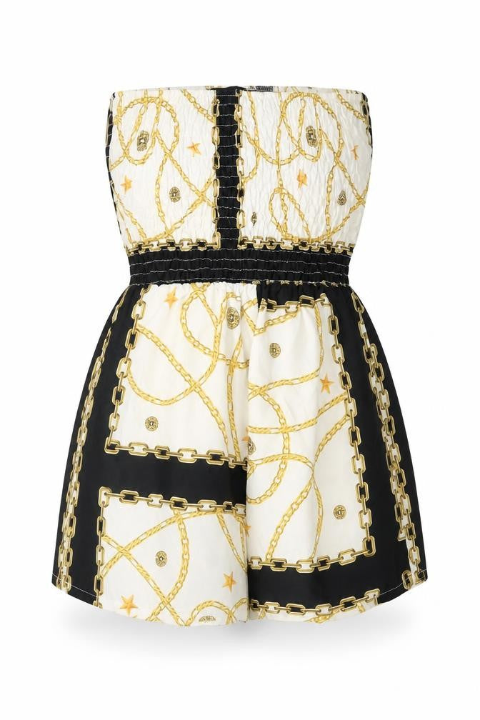 Boohoo Womens White Geometric Polyester Playsuit One-Piece Size 8 Pullover - Chain and Star Print