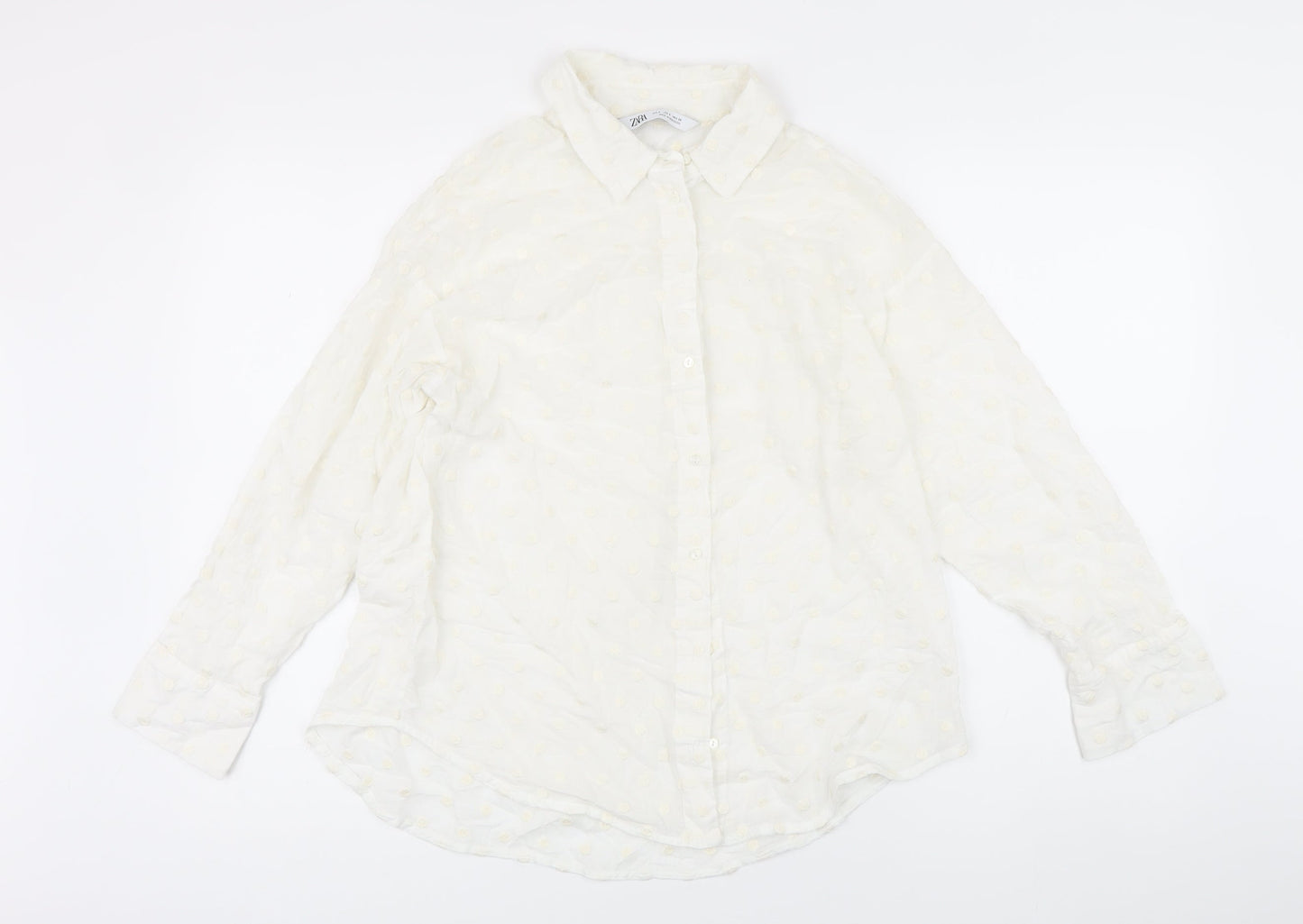 Zara Womens White Cotton Basic Blouse Size 8 Collared