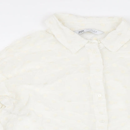 Zara Womens White Cotton Basic Blouse Size 8 Collared