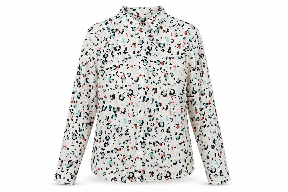 Marks & Spencer Womens Ivory Geometric Polyester Basic Blouse Size 8 Collared