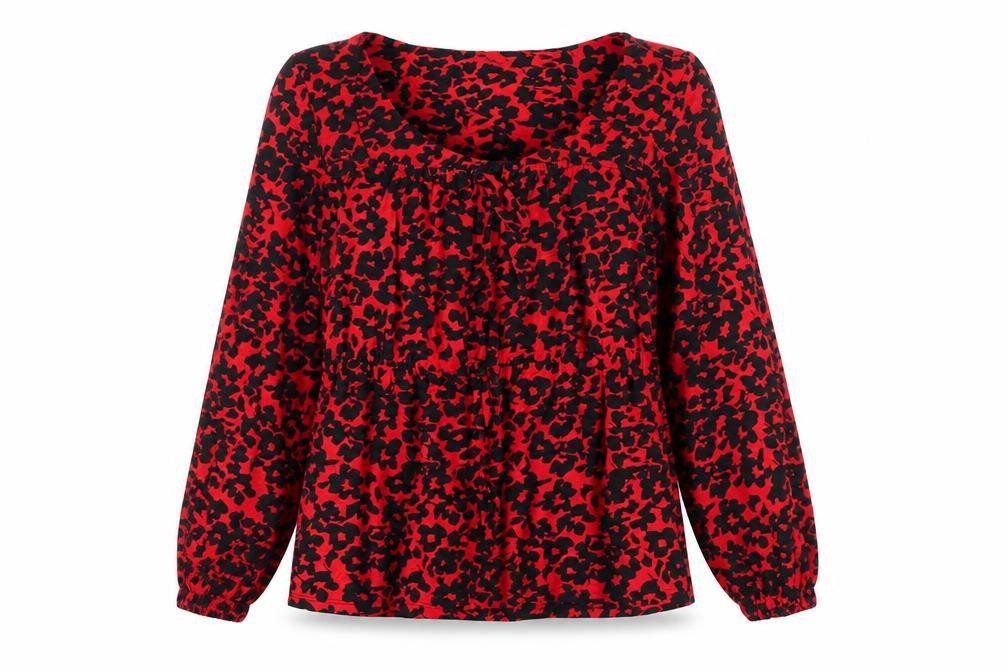 Monsoon Womens Red Animal Print Viscose Tunic Blouse Size S Boat Neck