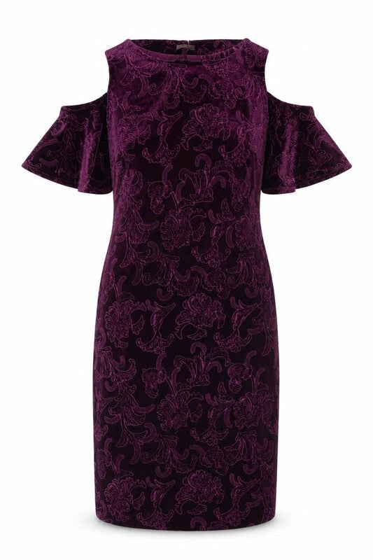 M&Co Womens Purple Polyester Pencil Dress Size 10 Boat Neck - Cold Shoulder