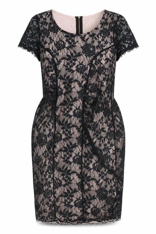 Dorothy Perkins Womens Black Polyester Pencil Dress Size 14 Scoop Neck Zip - Lace Overlay