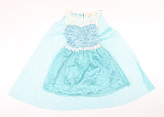 Samgami Girls Blue Polyester Blend Ball Gown Size 6-7 Years Boat Neck - Detachable cape