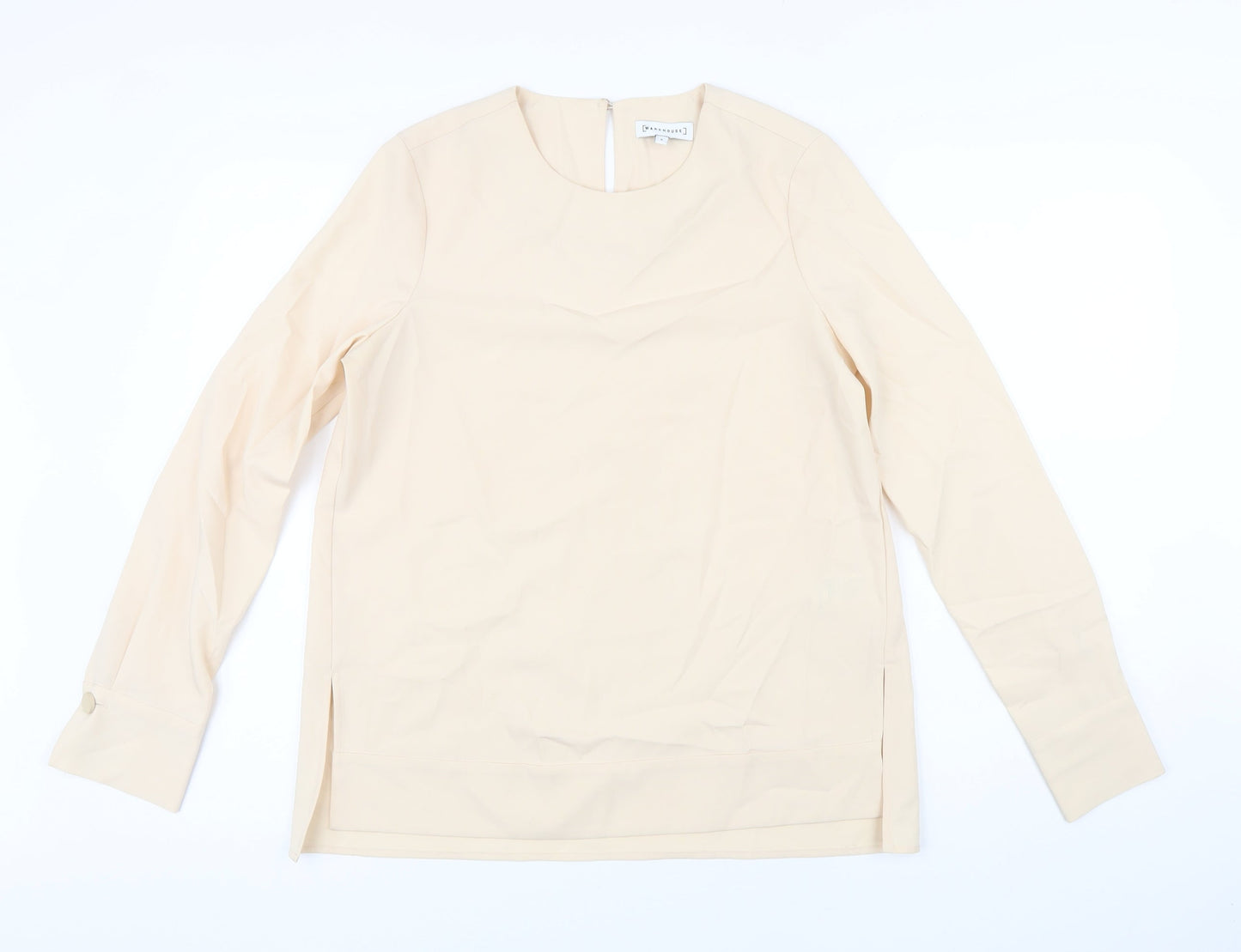 Warehouse Womens Beige Polyester Tunic Blouse Size 8 Scoop Neck