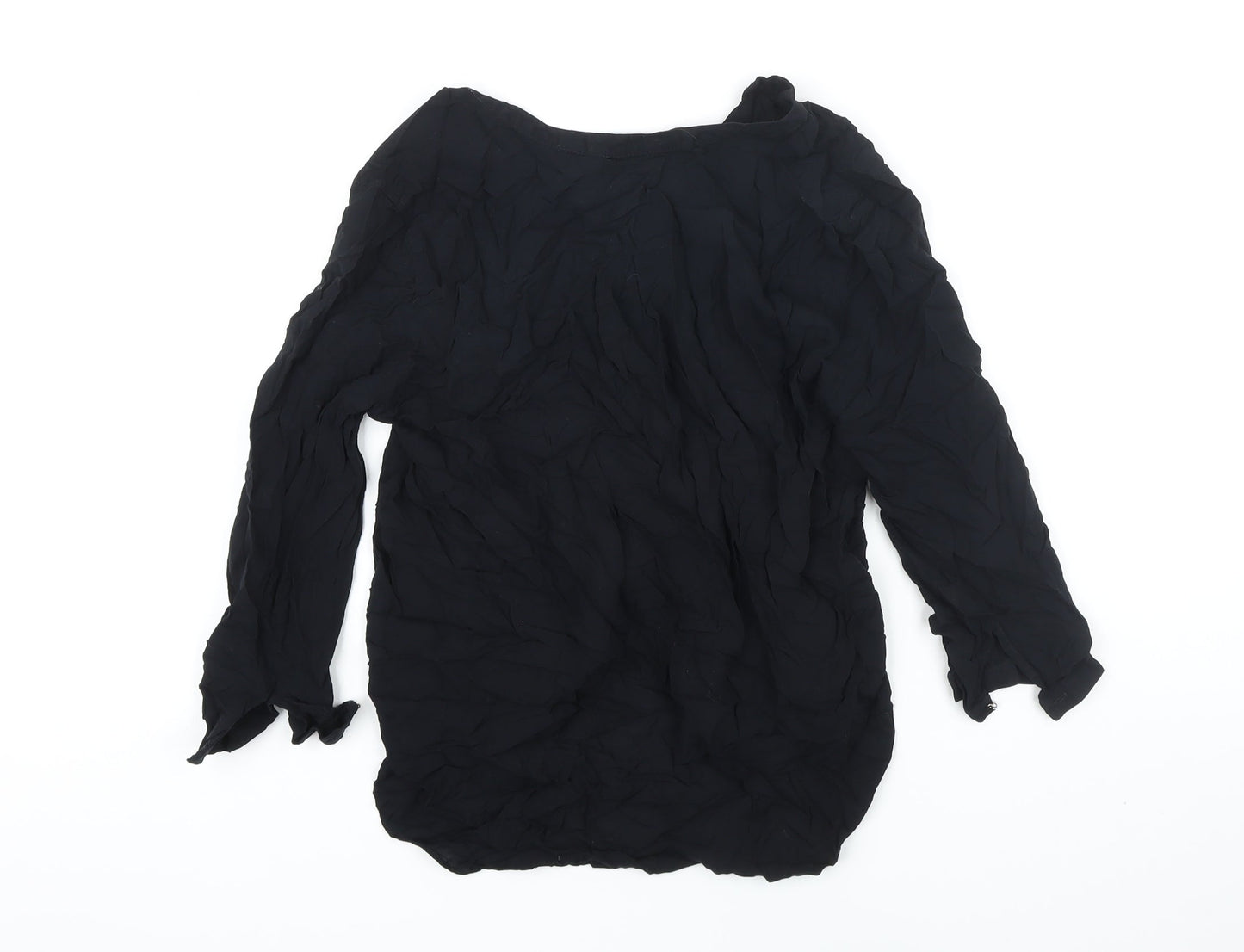 Zara Womens Black Viscose Tunic Blouse Size L V-Neck