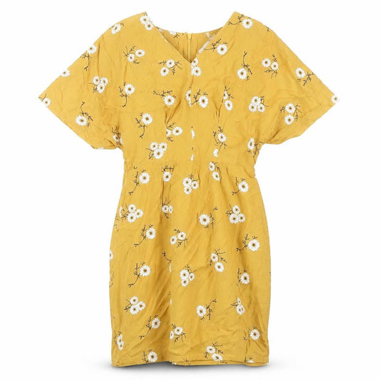 lep Womens Yellow Floral Polyester Blend Mini Size S V-Neck Zip